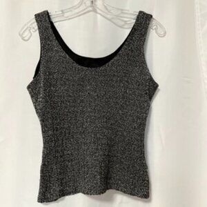 Beene Bazaar Sleeveless Top Blouse Textured‎ Pleated Bodice Metalic Sparkly Glam